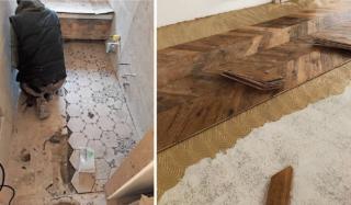 A sinistra: risultato ottenuto dalla posa su nuovo massetto di un rivestimento in gres. A destra: risultato ottenuto dalla posa su nuovo massetto di un parquet. A sinistra: risultato ottenuto dalla posa su nuovo massetto di un rivestimento in gres. A destra: risultato ottenuto dalla posa su nuovo massetto di un parquet.