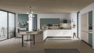 cucina angolare con pensili colorati verdi Infinity di Stosa cucina angolare con pensili colorati verdi Infinity di Stosa