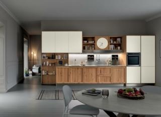 cucina in legno di Rovere Nodoso Chiaro per le ante e i vani a giorno Milano di Veneta Cucine cucina in legno di Rovere Nodoso Chiaro per le ante e i vani a giorno Milano di Veneta Cucine