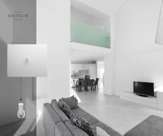 Interruttori a levetta minimal AVE New Style 44 con placca bianca in Corian® Interruttori a levetta minimal AVE New Style 44 con placca bianca in Corian®