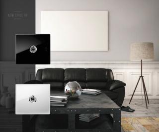 Interruttori a levetta moderni AVE New Style 44 con placca in vetro bianco o nero Interruttori a levetta moderni AVE New Style 44 con placca in vetro bianco o nero