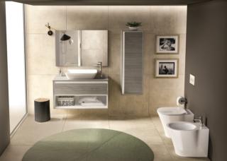 sanitari a terra della linea Connect Air di Ideal Standard. Il water senza brida è dotato di tecnologia Aquablade® e ha uno scarico di 4,5/3 litri sanitari a terra della linea Connect Air di Ideal Standard. Il water senza brida è dotato di tecnologia Aquablade® e ha uno scarico di 4,5/3 litri
