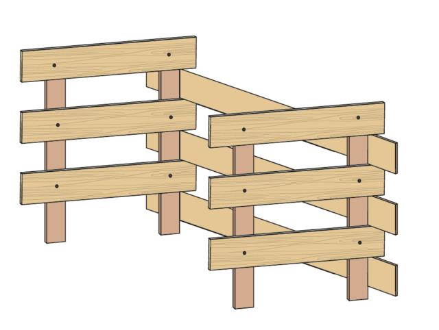 compostiera: le pareti con le assi di legno alternate a pettine compostiera: le pareti con le assi di legno alternate a pettine