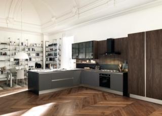 cucina grigia angolare con ante in vetro Kaleidos di Febal Casa cucina grigia angolare con ante in vetro Kaleidos di Febal Casa