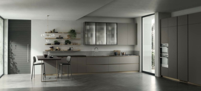 cucina DeLinea di Scavolini con ante e top con vasche integrate in Fenix NTM® Grigio Londra cucina DeLinea di Scavolini con ante e top con vasche integrate in Fenix NTM® Grigio Londra