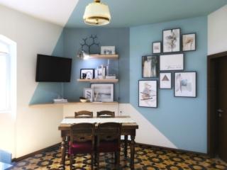 zona pranzo con pareti oblique da arredare