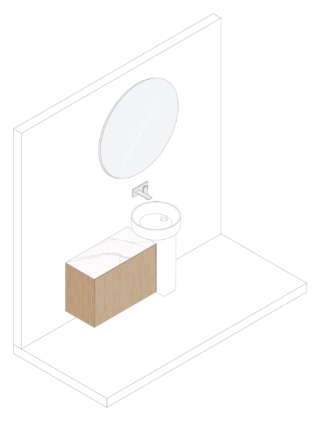Lavandino Conca da appoggio tondo 45 cm con colonna mobile Conca 80 x 37 x H 55 cm, senza foro, 1 cassetto rubinetteria Check incasso con piastra specchio tondo, Ø100 cm. Finitura Noce scuro + Top Marmo Calacatta Lavandino Conca da appoggio tondo 45 cm con colonna mobile Conca 80 x 37 x H 55 cm, senza foro, 1 cassetto rubinetteria Check incasso con piastra specchio tondo, Ø100 cm. Finitura Noce scuro + Top Marmo Calacatta