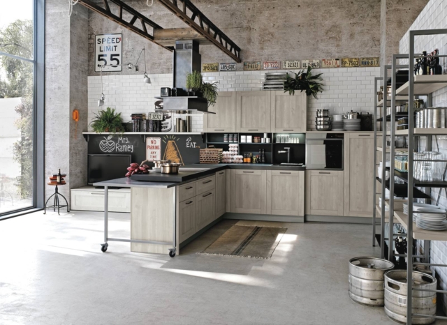 cucina in stile industrial City di Stosa ante a telaio con bugna in Rovere cucina in stile industrial City di Stosa ante a telaio con bugna in Rovere
