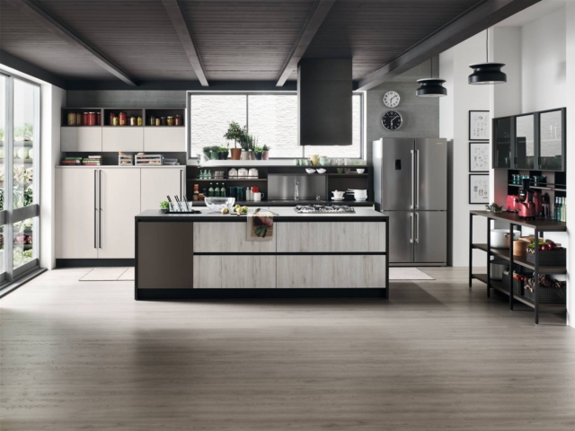 cucina stile industrial Start-Time.J di Veneta Cucine, isola attrezzata con zona cottura, basi in Rovere Chiaro, Antracite cucina stile industrial Start-Time.J di Veneta Cucine, isola attrezzata con zona cottura, basi in Rovere Chiaro, Antracite