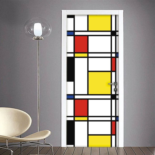Adesivo porta, Mondrian, Quadriperarredare, effetto Mondrian Adesivo porta, Mondrian, Quadriperarredare, effetto Mondrian