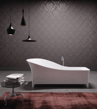 vasca freestanding Sofa di Glass 1989, in MineraLite, base in legno verniciato bianco lucido, forme sinuose, L 187 x P 89-67 cm vasca freestanding Sofa di Glass 1989, in MineraLite, base in legno verniciato bianco lucido, forme sinuose, L 187 x P 89-67 cm