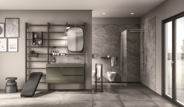composizione bagno Idro di Scavolini, abbinata in foto al sistema Gym Space composizione bagno Idro di Scavolini, abbinata in foto al sistema Gym Space