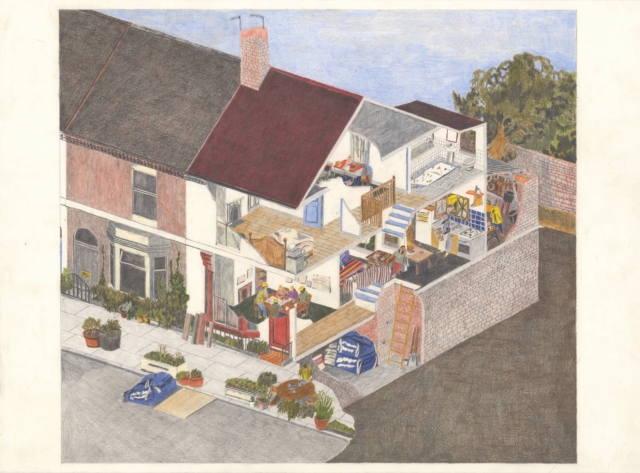 Disegno del progetto residenziale Granby Four Street by Assemble, Granby N48 (progetto Marie Jacotey) a Liverpool (Inghilterra, dal 2013 ad oggi), Courtesy Marie Jacotey e Hannah Barry Gallery. Disegno del progetto residenziale Granby Four Street by Assemble, Granby N48 (progetto Marie Jacotey) a Liverpool (Inghilterra, dal 2013 ad oggi), Courtesy Marie Jacotey e Hannah Barry Gallery.