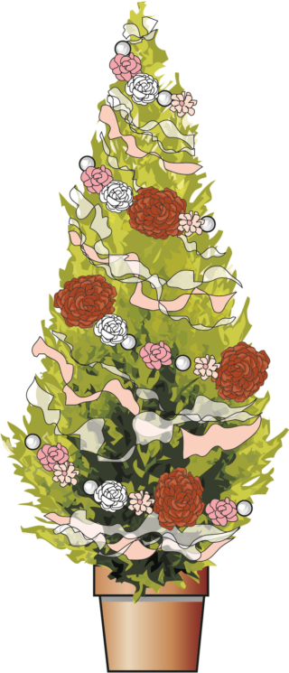 Togliere il filo guida e riempire la parte vuota dell’albero con dei festoni di organza o tulle trasparenti, in color argento o rosa antico se si vuole caricare la composizione e renderla il punto focale della stanza Togliere il filo guida e riempire la parte vuota dell’albero con dei festoni di organza o tulle trasparenti, in color argento o rosa antico se si vuole caricare la composizione e renderla il punto focale della stanza