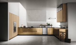 cucina a U SoHo di Doimo Cucinecolonne in rovere scalfito naturale, basi in laccato effetto metallo ottone cucina a U SoHo di Doimo Cucinecolonne in rovere scalfito naturale, basi in laccato effetto metallo ottone