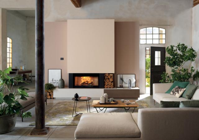 Palazzetti_EcoMBL WT78 Sistiana focolare caminetto rivestimento quarzite wengé anticata e marmo Bianco Mediterraneo lucidato opaco con colonne e portalegna laterale di acciaio 50/10 laccato nero Palazzetti_EcoMBL WT78 Sistiana focolare caminetto rivestimento quarzite wengé anticata e marmo Bianco Mediterraneo lucidato opaco con colonne e portalegna laterale di acciaio 50/10 laccato nero