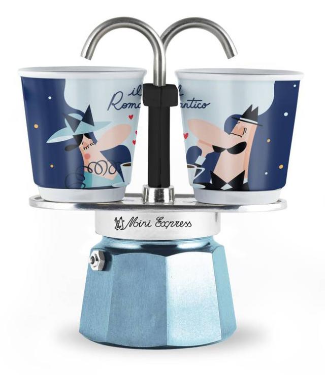 bialetti-Collection_Romantico-MiniExpress moka azzurro blu con due tazzine bialetti-Collection_Romantico-MiniExpress moka azzurro blu con due tazzine