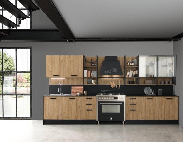 cucina Ice di Febal con cappa d’arredo a trapezio Brio Metal nella finitura effetto lavagna che consente di prendere appunti cucina Ice di Febal con cappa d’arredo a trapezio Brio Metal nella finitura effetto lavagna che consente di prendere appunti