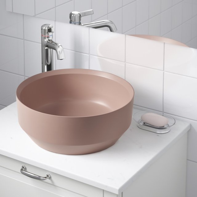 lavabo da appoggio rotondo Besslingen di Ikea, in conglomerato di marmo rosa opaco lavabo da appoggio rotondo Besslingen di Ikea, in conglomerato di marmo rosa opaco