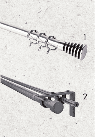 Sostegni per tende in metallo cromato e verniciato grigio antracite. Sostegni per tende in metallo cromato e verniciato grigio antracite.