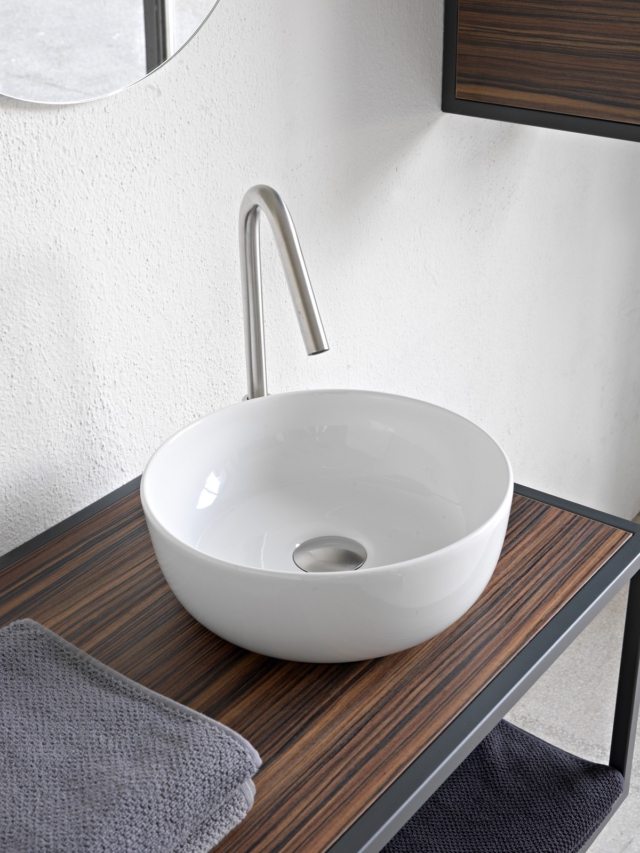 lavabo tondo da appoggio Glam di Scarabeo, ceramica bianca lavabo tondo da appoggio Glam di Scarabeo, ceramica bianca