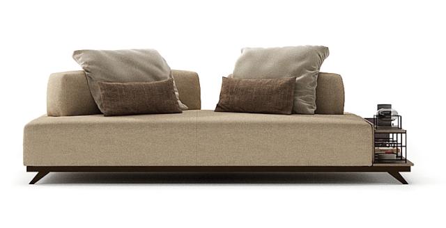 Arredare il sottotetto, divano beige con schienali amovibili e piano d'appoggio laterale integrato. Arredare il sottotetto, divano beige con schienali amovibili e piano d'appoggio laterale integrato.