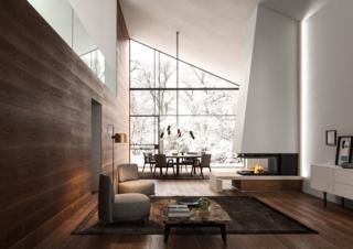 Ambiente soggiorno con caminetto a legna Ecomonoblocco WR 60 3D di Palazzetti Ambiente soggiorno con caminetto a legna Ecomonoblocco WR 60 3D di Palazzetti