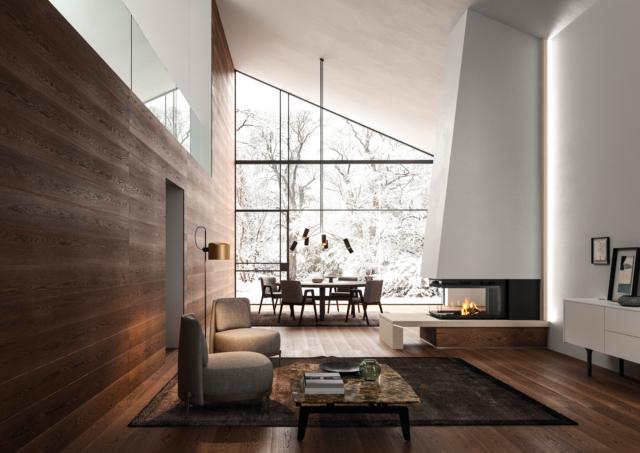 Ambiente soggiorno con caminetto a legna Ecomonoblocco WR 60 3D di Palazzetti Ambiente soggiorno con caminetto a legna Ecomonoblocco WR 60 3D di Palazzetti