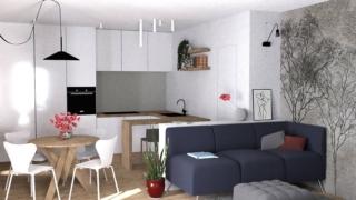 Progetto 3D Cucina bianca top legno