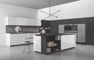 cucina piano gres pietra di savoia grigia doimo-cucine aspen con isola e piano snack cucina piano gres pietra di savoia grigia doimo-cucine aspen con isola e piano snack