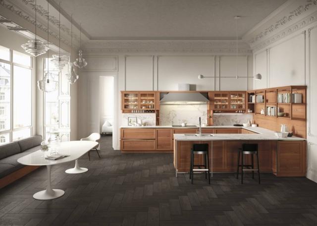 cucina stile retro snaidero heritage ante legno olmo piano marmo bianco penisola aperta cucina stile retro snaidero heritage ante legno olmo piano marmo bianco penisola aperta
