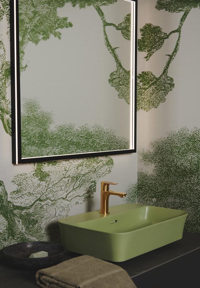 lavabo da appoggio rettagolare Ipalyss® di Ideal Standard color verde salvia. Con bordo sottilissimo, è realizzato in Diamatec® lavabo da appoggio rettagolare Ipalyss® di Ideal Standard color verde salvia. Con bordo sottilissimo, è realizzato in Diamatec®