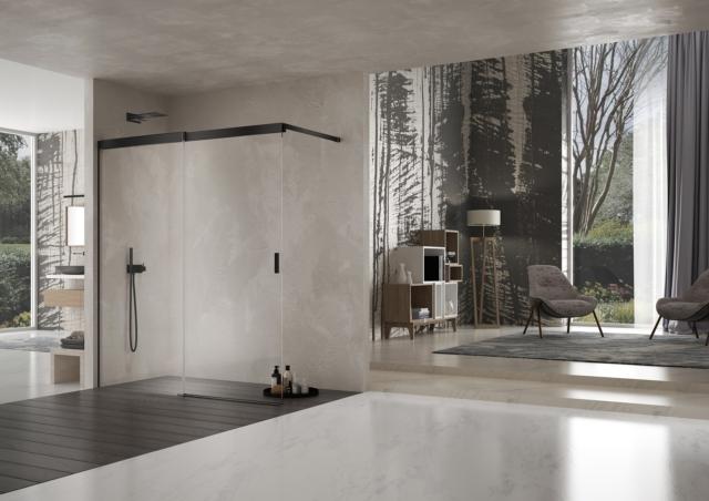 box doccia walk-in Libero 5000 Inlab di Duka con sistema di apertura scorrevole a scomparsa box doccia walk-in Libero 5000 Inlab di Duka con sistema di apertura scorrevole a scomparsa