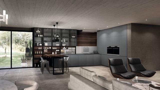 cucina ante laccato grigio bromo euromobil antis bancone snack eucalipto termotrattato aperta living cucina ante laccato grigio bromo euromobil antis bancone snack eucalipto termotrattato aperta living