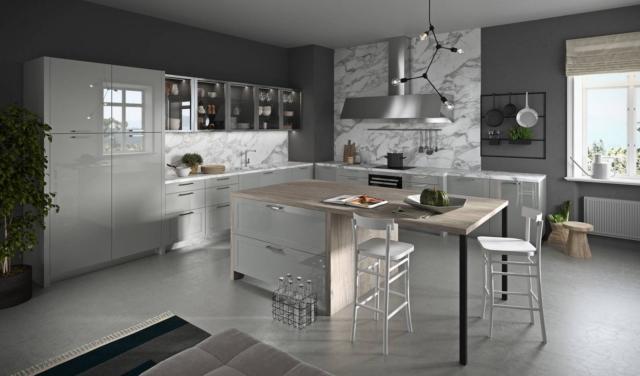 cucina ante laccato lucido grigio luce aran vita bella isola tavolo snack rovere cucina ante laccato lucido grigio luce aran vita bella isola tavolo snack rovere