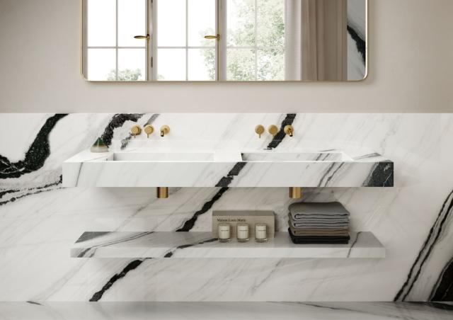 lavabo a due vasche Double Groove della collezione Acqua Project di ItalgranitiILIVE in gres porcellanato lavabo a due vasche Double Groove della collezione Acqua Project di ItalgranitiILIVE in gres porcellanato