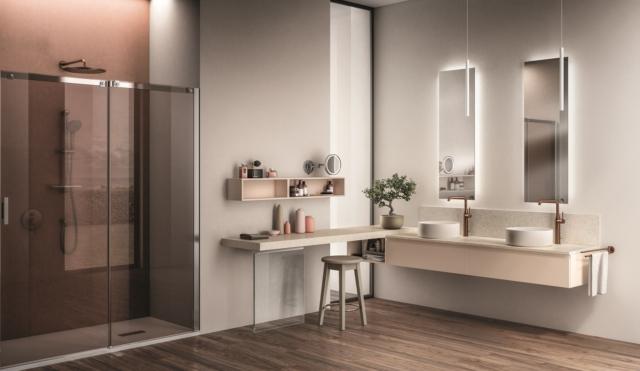 mobili bagno Tratto di Scavolini Bagno in laccato opaco Cipria con anta con profilo maniglia integrato mobili bagno Tratto di Scavolini Bagno in laccato opaco Cipria con anta con profilo maniglia integrato