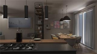 organizzare la zona giorno-smeg-panzeri-parquet-industrial-tavolo in legno-vista di sera (1)