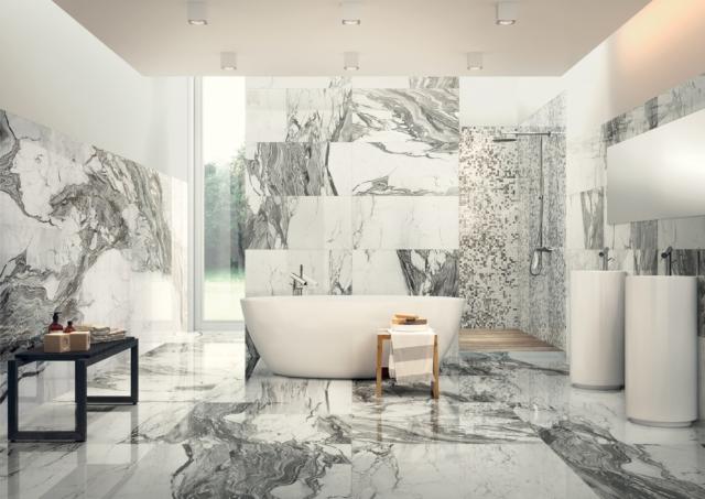 piastrelle di grande formato To be Marble di Cercom in gres fine porcellanato con effetto marmo formato 60 x 120 cm piastrelle di grande formato To be Marble di Cercom in gres fine porcellanato con effetto marmo formato 60 x 120 cm