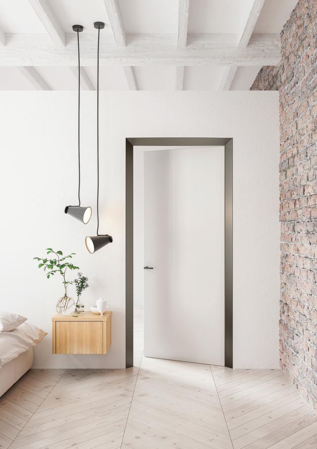 Telaio Eclisse 40 Collection di Eclisse con porta filomuro alluminio grafite Telaio Eclisse 40 Collection di Eclisse con porta filomuro alluminio grafite
