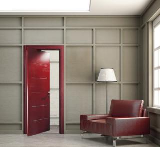 Porta rototraslante salvaspazio modello 316 serie Percorsi di Dorica Castelli in frassino laccato a poro aperto rosso rubino Porta rototraslante salvaspazio modello 316 serie Percorsi di Dorica Castelli in frassino laccato a poro aperto rosso rubino