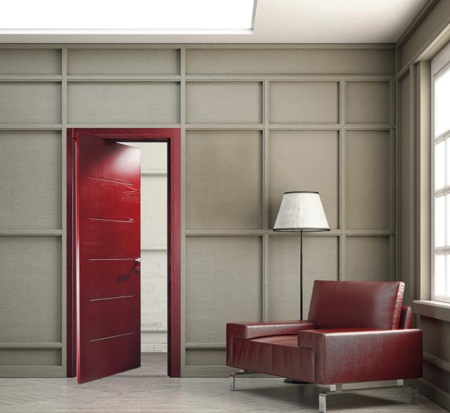 Porta rototraslante salvaspazio modello 316 serie Percorsi di Dorica Castelli in frassino laccato a poro aperto rosso rubino Porta rototraslante salvaspazio modello 316 serie Percorsi di Dorica Castelli in frassino laccato a poro aperto rosso rubino