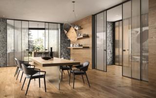 Porta scorrevole G-Like di Gidea/Gruppo Garofoli in vetro con profili alluminio Porta scorrevole G-Like di Gidea/Gruppo Garofoli in vetro con profili alluminio