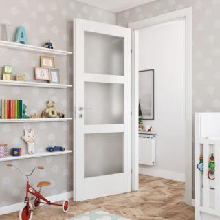 Porta a battente Start di Leroy Merlin in laminato microteck e vetro satinato Porta a battente Start di Leroy Merlin in laminato microteck e vetro satinato