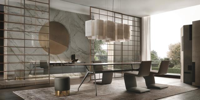 Parete scorrevole Soho di Rimadesio in stile giapponese in vetro e profili alluminio Parete scorrevole Soho di Rimadesio in stile giapponese in vetro e profili alluminio