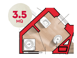 Con lavanderia annessa
Questo piccolo bagno occupa una porzione di un ambiente di servizio, di forma irregolare. A sinistra della porta a scomparsa, infatti, quella che sembra una parete è invece un pannello liscio laccato bianco, con un'anta filo muro priva di maniglia ma con un incavo bifacciale, dietro il quale c'è la zona lavanderia.
Lo spazio restante ha permesso di aggiungere solo wc e lavabo (tutto sommato i pezzi indispensabili per un bagno in più), ma non per questo si è rinunciato a un'estetica curata e di grande effetto. La presenza della finestra, che affaccia sul cavedio, è un ulteriore plus che rende luminoso e aerato il locale. Con lavanderia annessa
Questo piccolo bagno occupa una porzione di un ambiente di servizio, di forma irregolare. A sinistra della porta a scomparsa, infatti, quella che sembra una parete è invece un pannello liscio laccato bianco, con un'anta filo muro priva di maniglia ma con un incavo bifacciale, dietro il quale c'è la zona lavanderia.
Lo spazio restante ha permesso di aggiungere solo wc e lavabo (tutto sommato i pezzi indispensabili per un bagno in più), ma non per questo si è rinunciato a un'estetica curata e di grande effetto. La presenza della finestra, che affaccia sul cavedio, è un ulteriore plus che rende luminoso e aerato il locale.