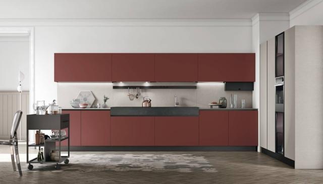 cucina-lineare-stosa-aleve-ante-laccato-rosso-vino-materico-pietra-piasentina cucina-lineare-stosa-aleve-ante-laccato-rosso-vino-materico-pietra-piasentina