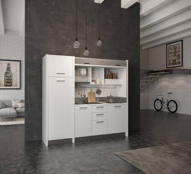cucina a scomparsa con serrandina Gallura di Soluzioni Salvaspazio nella finitura Frassinato Bianco cucina a scomparsa con serrandina Gallura di Soluzioni Salvaspazio nella finitura Frassinato Bianco