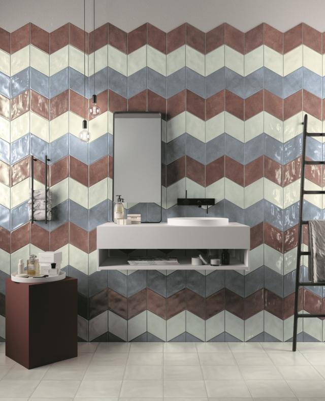 piastrelle in gres fine porcellanato della collezione Materia Prima, serie Rombo, di Cir nel formato 13,7 x 24 cm effetto ceramica tradizionale piastrelle in gres fine porcellanato della collezione Materia Prima, serie Rombo, di Cir nel formato 13,7 x 24 cm effetto ceramica tradizionale