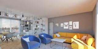 Progetto 3D per dividere cucina e soggiorno con una libreria passante